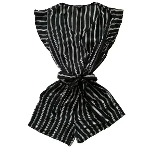 LOFT Striped Flutter Sleeve Tie Waist Romper Size Small - Picture 1 of 4
